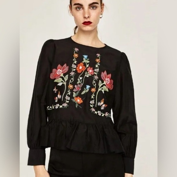 Zara Women’s Black Embroidered Blouse Medium - Picture 1 of 9